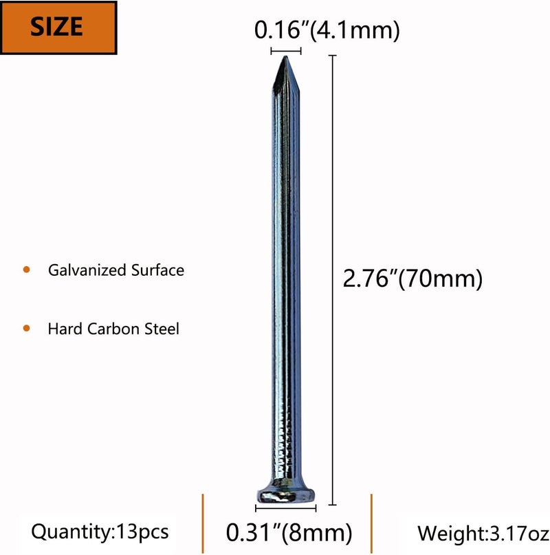 Eloogaa 13pcs 2-3/4 inch Wall Nails,Galvanized Hardware Nails,Good Hardness Wall Nails for Hanging Pictures - Image 2